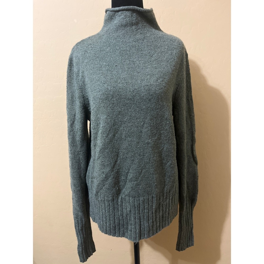 Madewell M Green Merino Wool Blend Mock Neck Soft Sweater Heathered Knit Modest